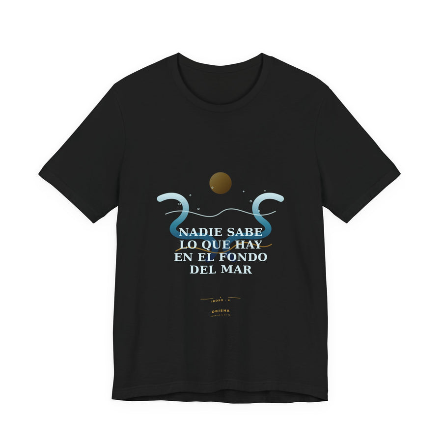 NADIE SABE LO QUE HAY EN EL FONDO DEL MAR — Iroso 4 Illustrated T-Shirt product mockup