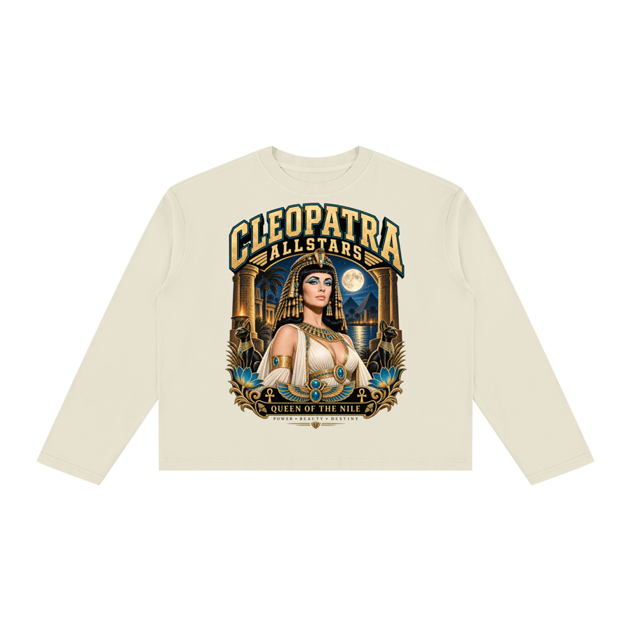 Cleopatra Allstars - Unisex Vintage Wash Long Sleeve Boxy T-Shirt — cream, front artwork view