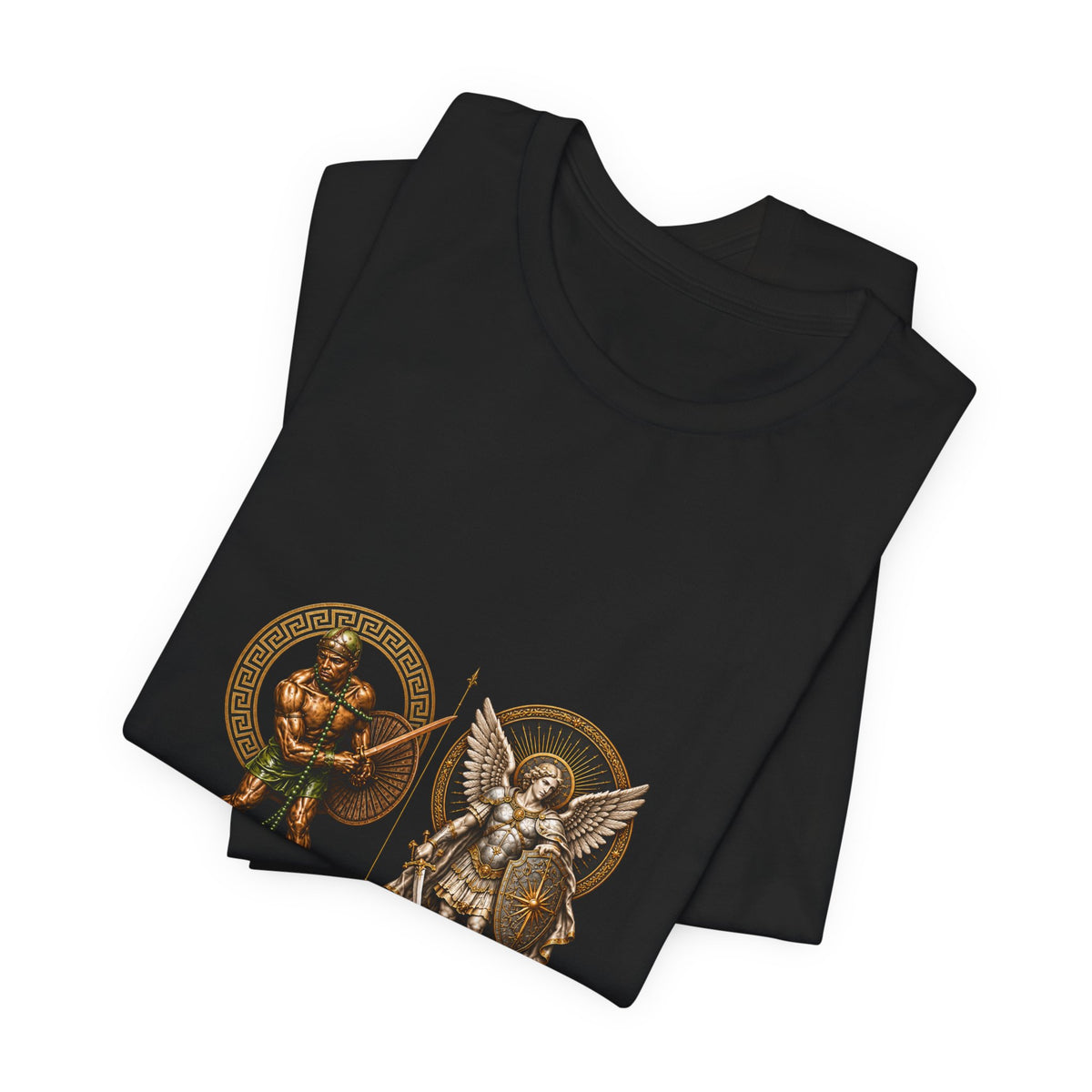 Oggún & Saint Michael — Protection and Iron T-Shirt product mockup view 3