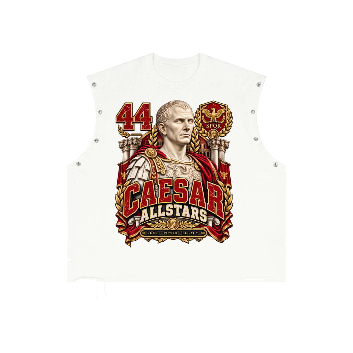 Caesar Allstars - Distressed Grommet Eyelet Tank Top — white, front artwork view