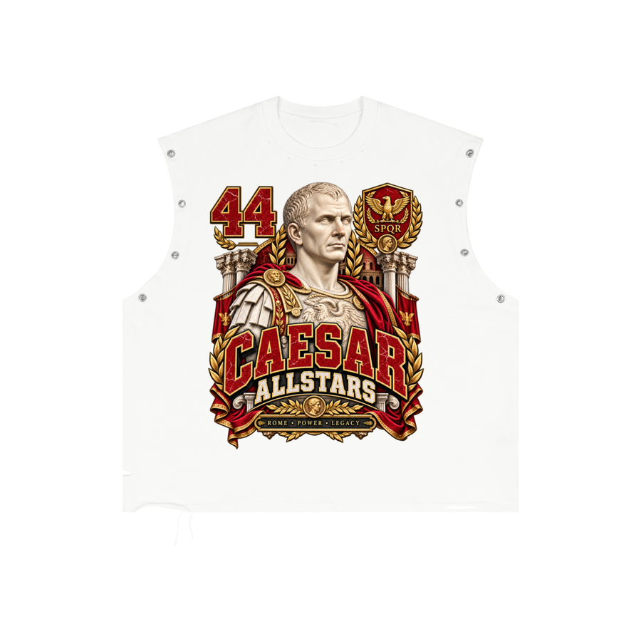 Caesar Allstars - Distressed Grommet Eyelet Tank Top — white, front artwork view