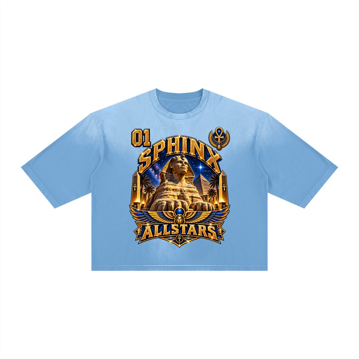 Sphinx Allstars - Unisex Vintage Wash Sunfade Boxy T-Shirt — light blue, front artwork view