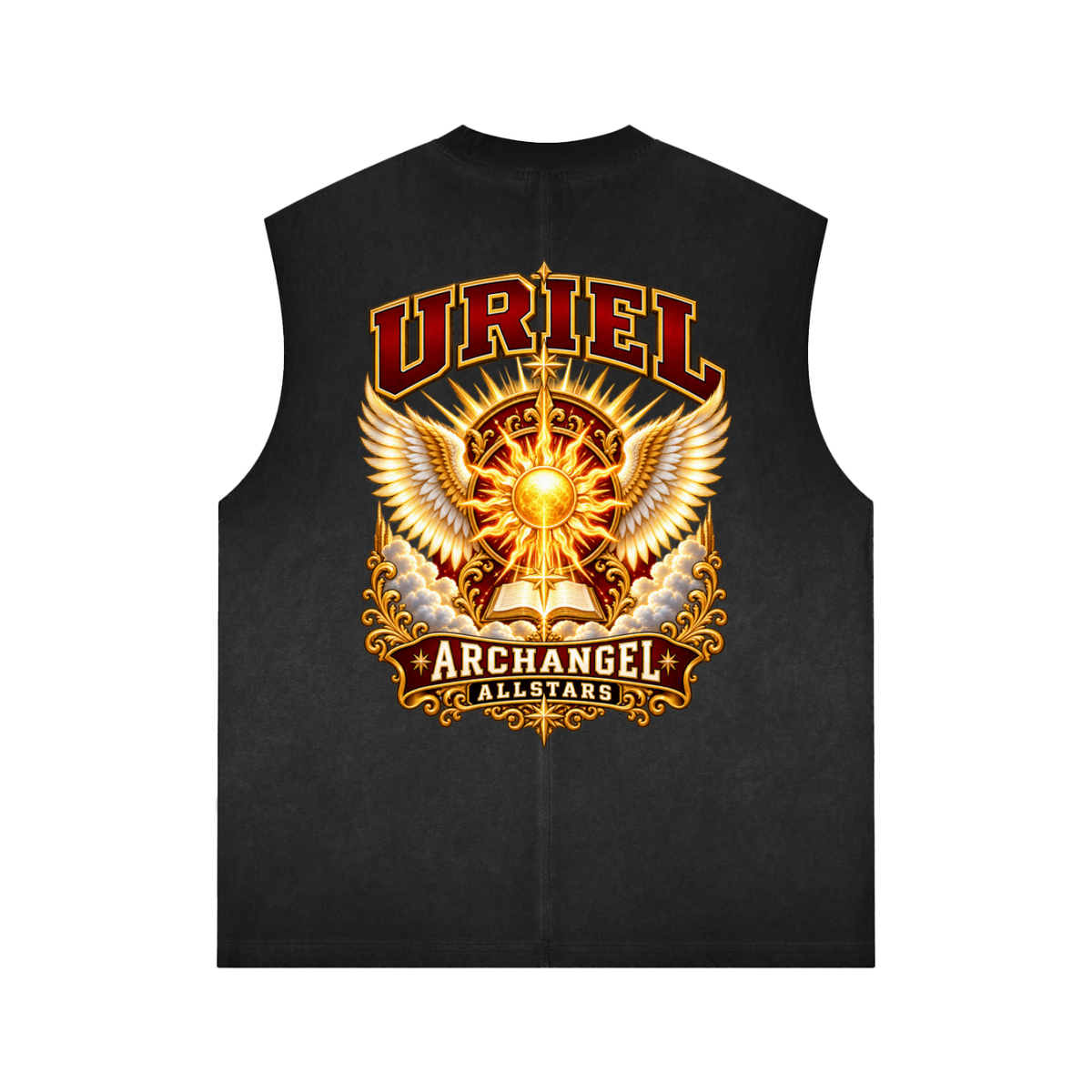 Uriel Allstars - Reverse Washed Tank Top — black, back artwork view