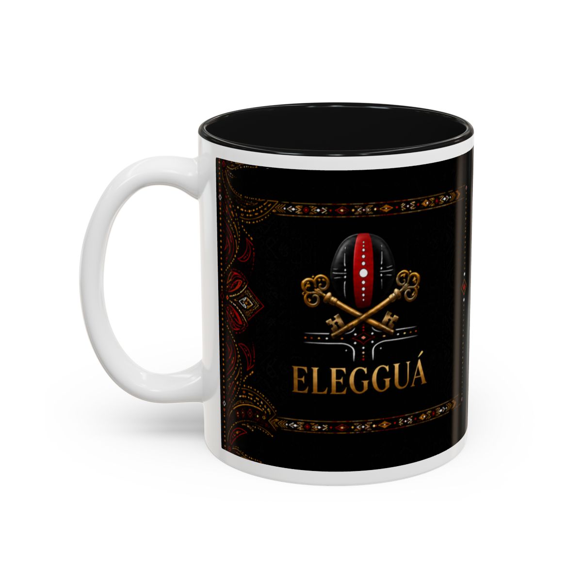 Elegguá Guardian Keys & Crossroads Named Symbol Accent Mug complete left-side view
