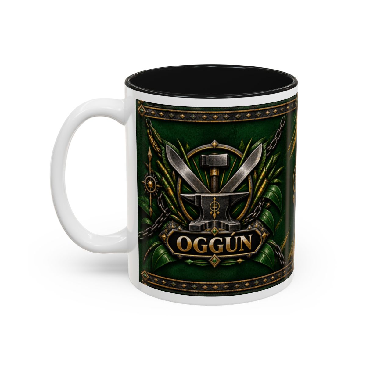 Oggún Iron Anvil & Machetes Named Symbol Accent Mug complete left-side view first accent color