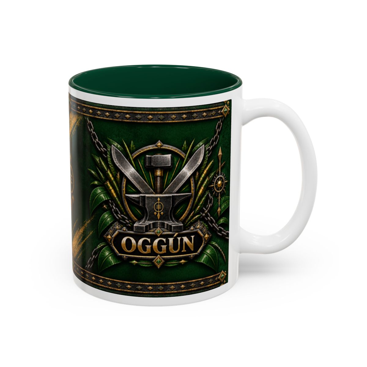 Oggún Iron Anvil & Machetes Named Symbol Accent Mug complete right-side view second accent color