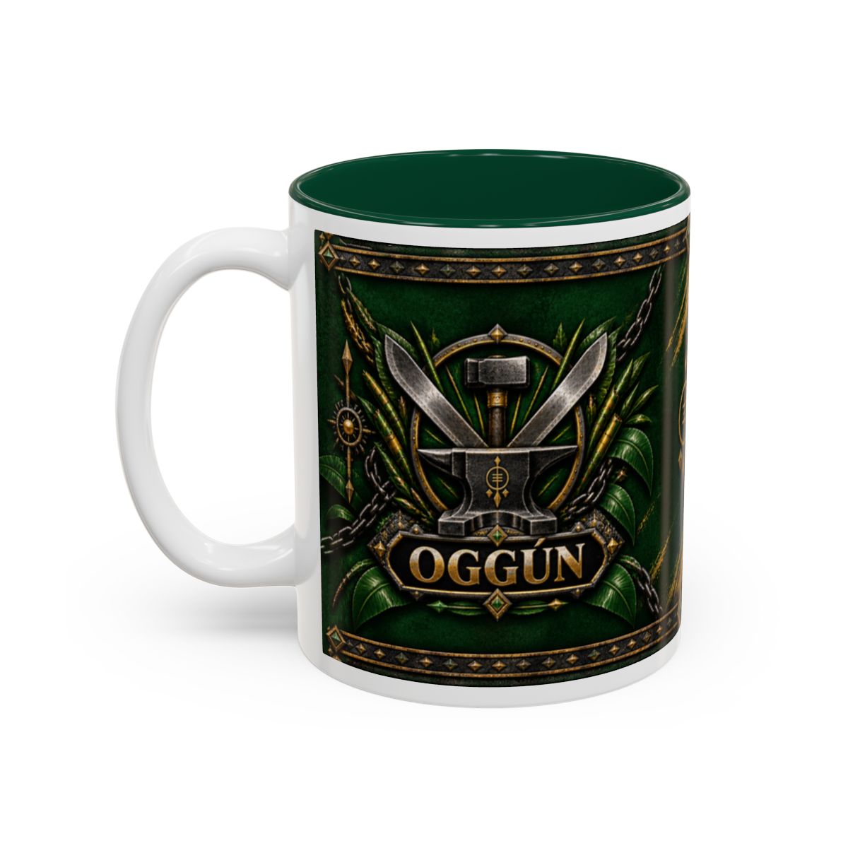 Oggún Iron Anvil & Machetes Named Symbol Accent Mug complete left-side view second accent color
