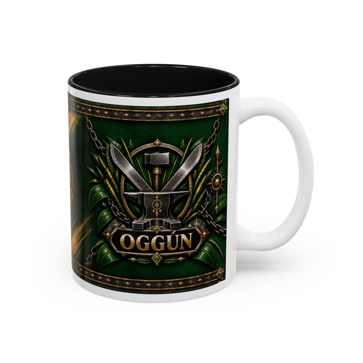Oggún Iron Anvil & Machetes Named Symbol Accent Mug complete right-side view first accent color