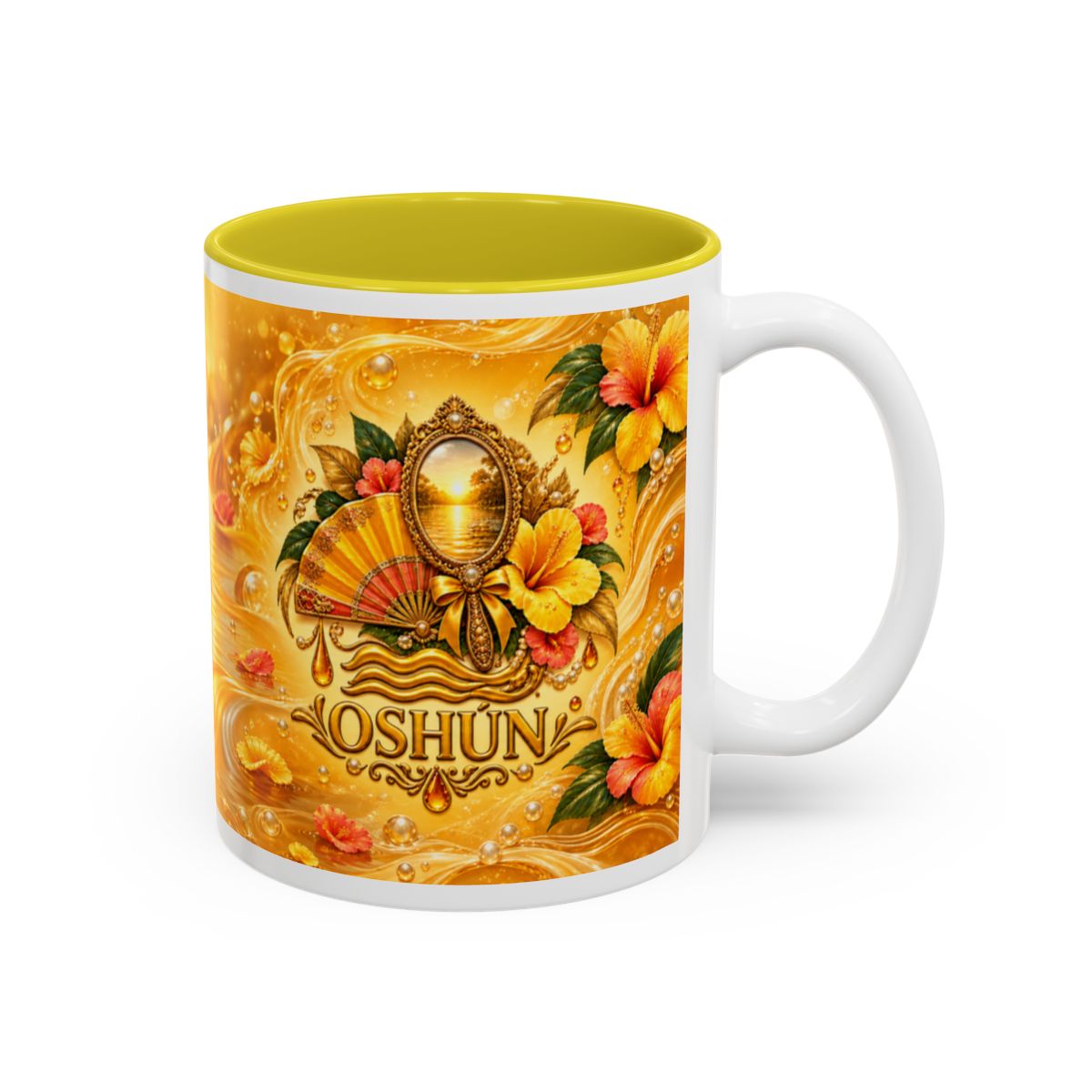 Oshún Golden Mirror & River Named Symbol Accent Mug complete right-side view
