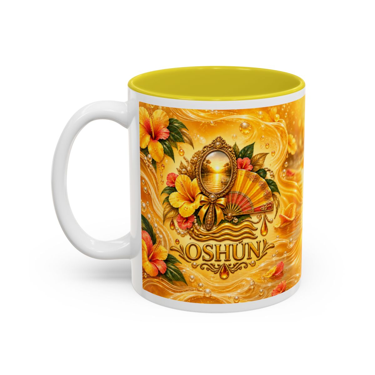 Oshún Golden Mirror & River Named Symbol Accent Mug complete left-side view
